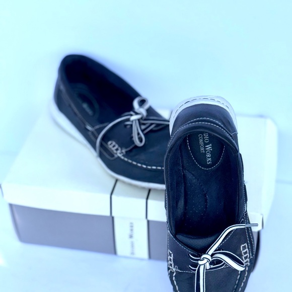 Studio Works Black Loafers with White Accents - Picture 1 of 7